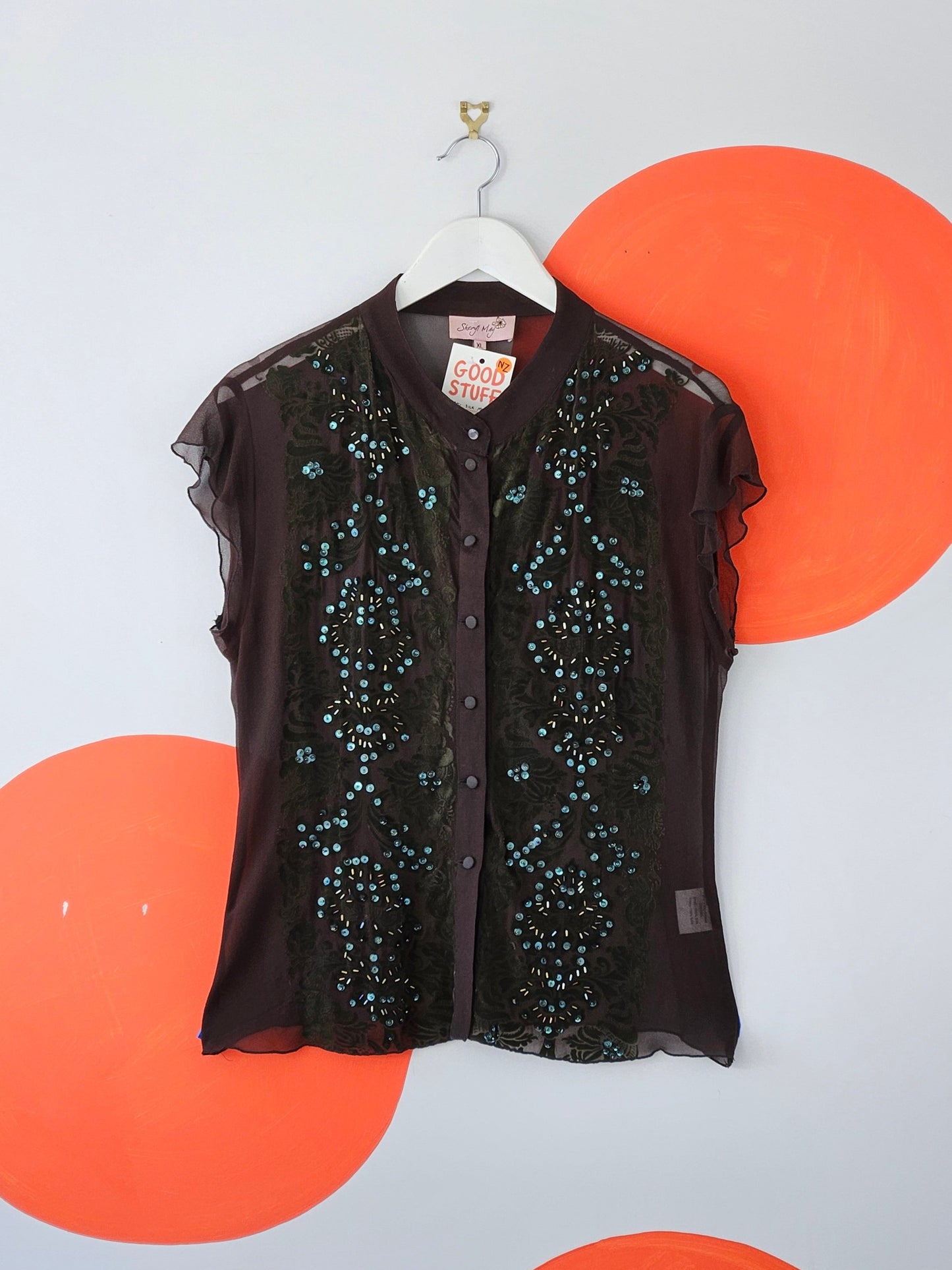 SHERYL MAY Embroidered Silk Blouse - SIZE XL