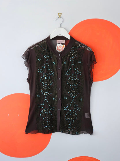 SHERYL MAY Embroidered Silk Blouse - SIZE XL
