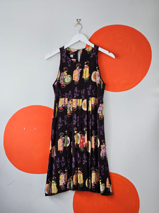 CARLY HARRIS Dark Purple Geisha Print Dress - SIZE M