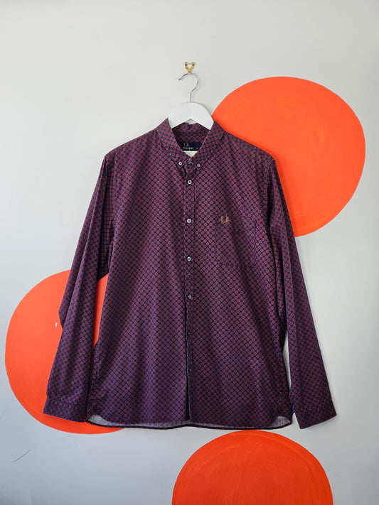 FRED PERRY Red & Blue Men's Dress Shirt - SIZE XL