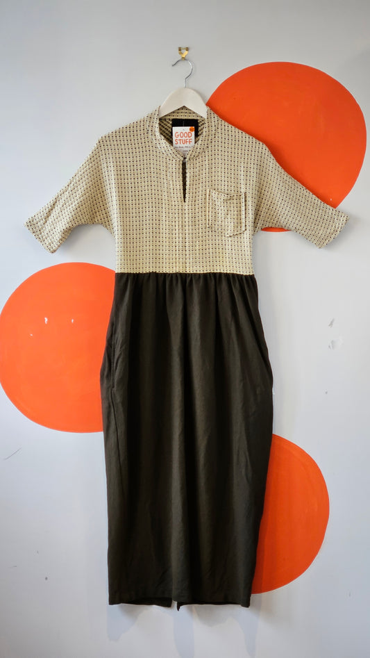 Silence Was... NZ Cream-Olive Knit Shirt Dress | 12 / M