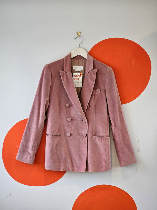 Karen Walker Pink Velvet Double-Breasted Blazer | 8 / S