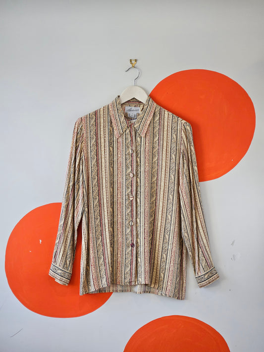 Fredrick NZ Vintage Beige Patterned Shirt | 10 / S