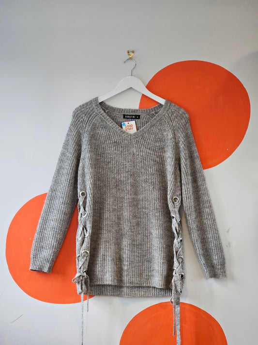 SABATINI Grey Lace Up Wool Jumper - SIZE M