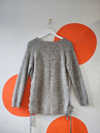 SABATINI Grey Lace Up Wool Jumper - SIZE M