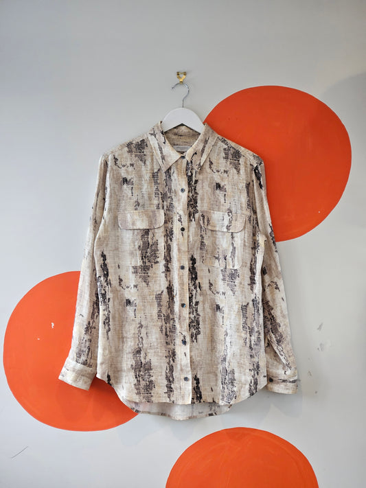 Equipment Femme Beige-Black Pattern Linen Shirt | M