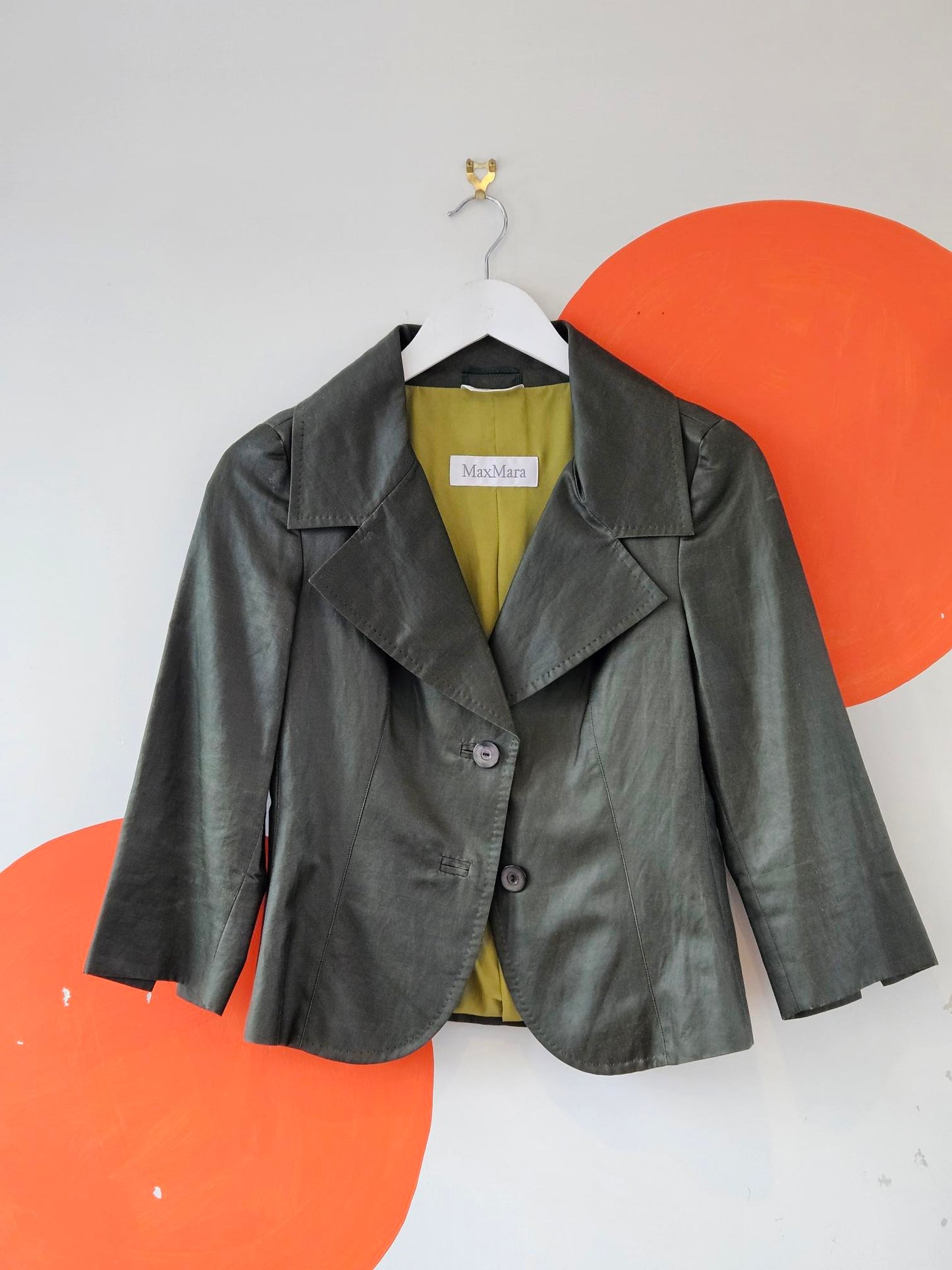 Max Mara Olive Silk Blend Crop Blazer