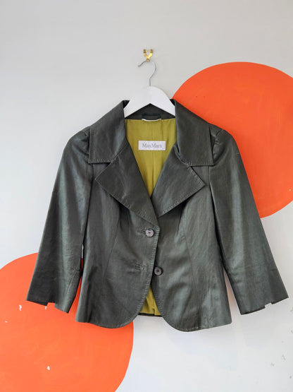 Max Mara Olive Silk Blend Crop Blazer
