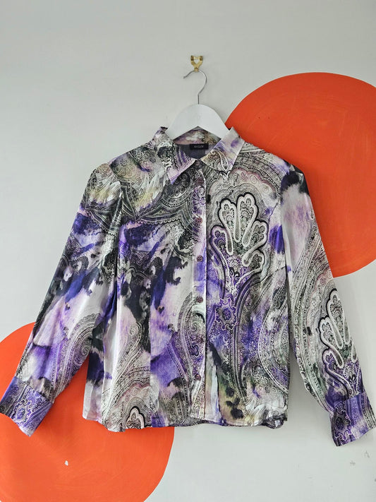 Basler Y2K Purple-Mauve Paisley Silk Blouse