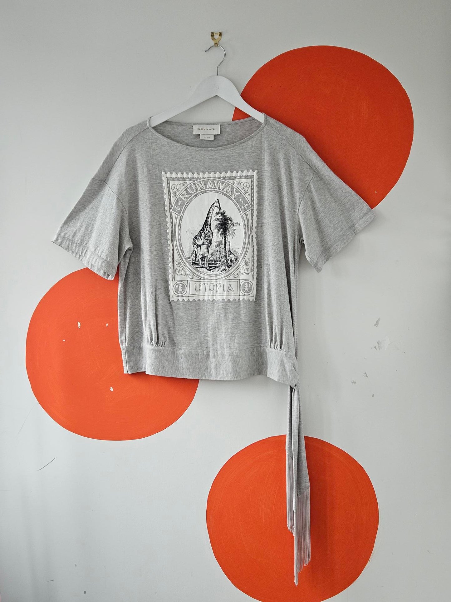 Karen Walker Grey-White Giraffe Print Tee