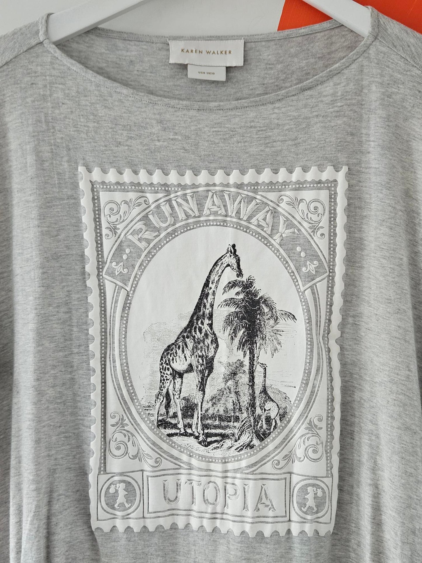 Karen Walker Grey-White Giraffe Print Tee