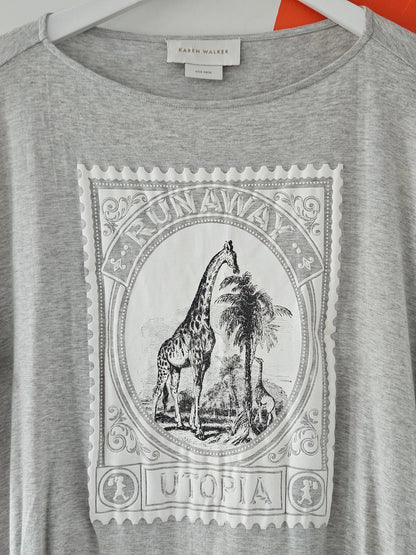 Karen Walker Grey-White Giraffe Print Tee