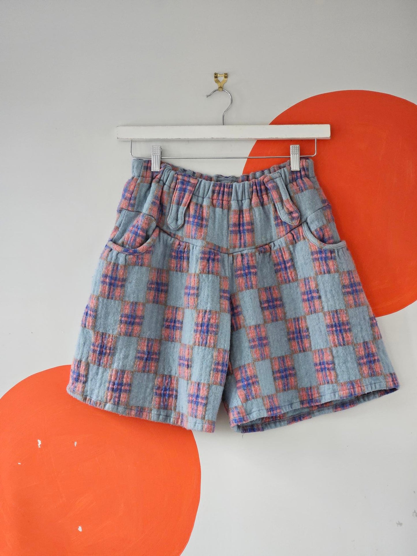 Vintage Blue-Pink Check Wool Shorts