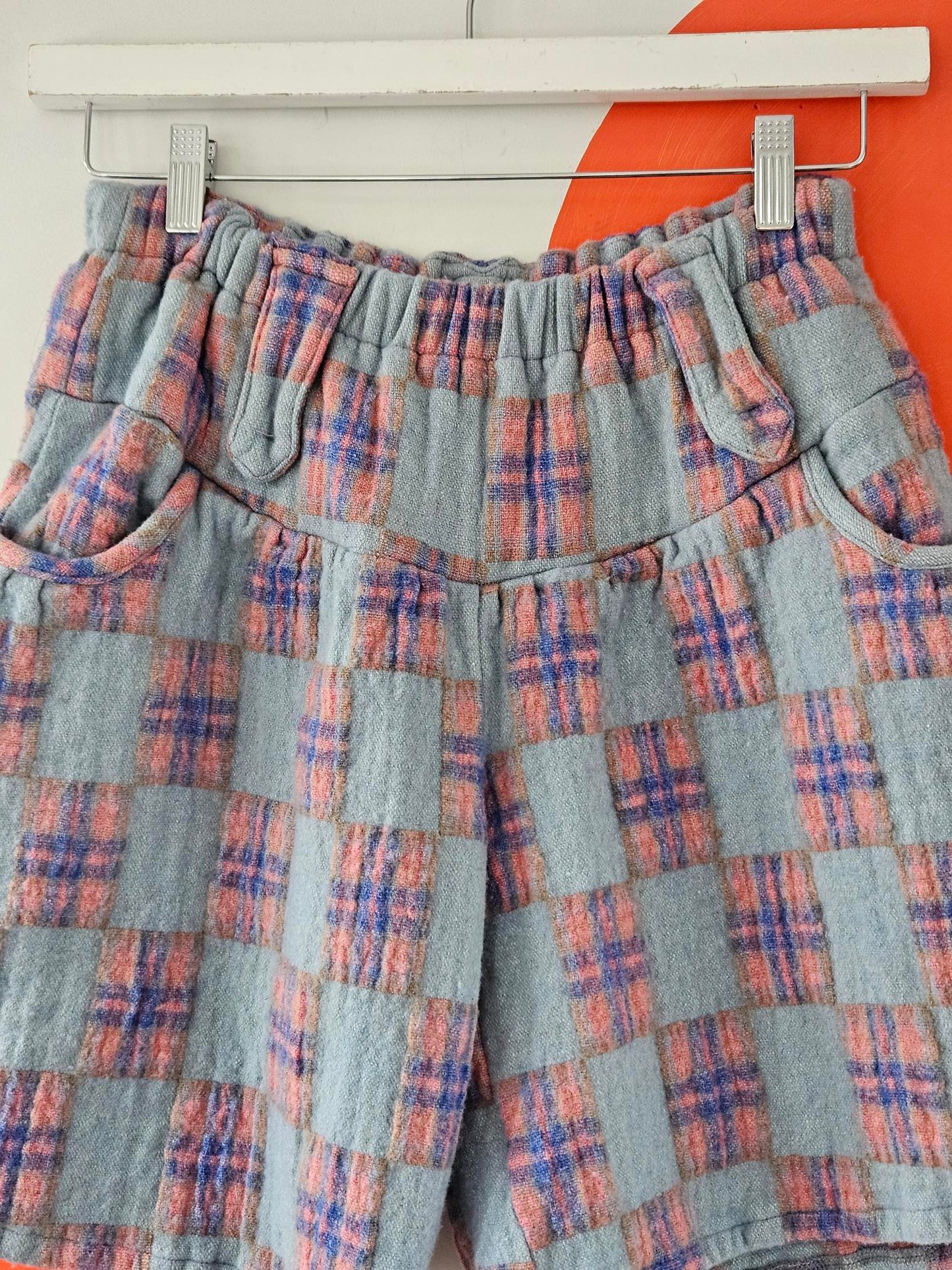 Vintage Blue-Pink Check Wool Shorts