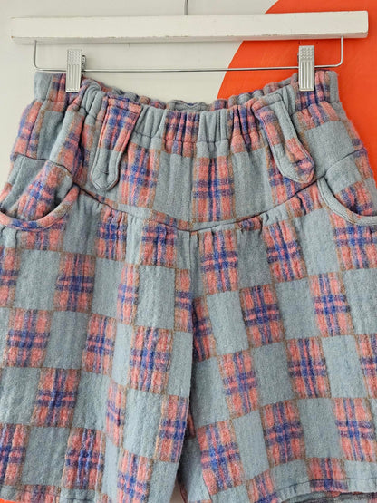 Vintage Blue-Pink Check Wool Shorts