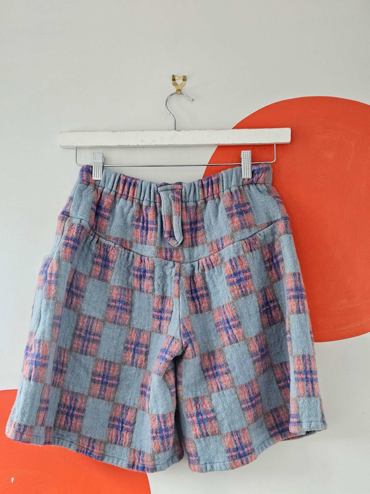 Vintage Blue-Pink Check Wool Shorts