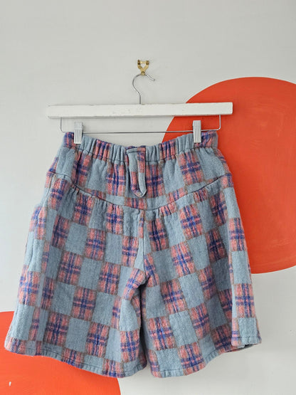 Vintage Blue-Pink Check Wool Shorts