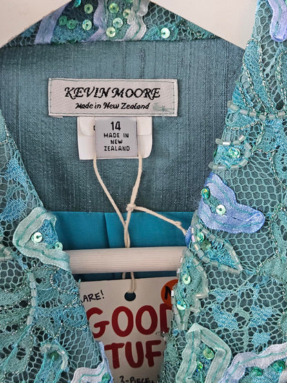 Kevin Moore Turquoise Embroidered Silk Three-Piece Set
