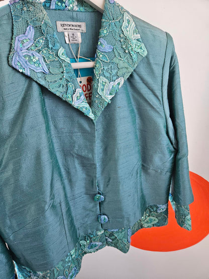Kevin Moore Turquoise Embroidered Silk Three-Piece Set