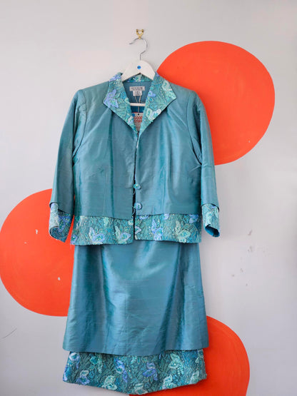 Kevin Moore Turquoise Embroidered Silk Three-Piece Set