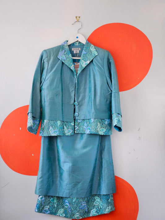 Kevin Moore Turquoise Embroidered Silk Three-Piece Set