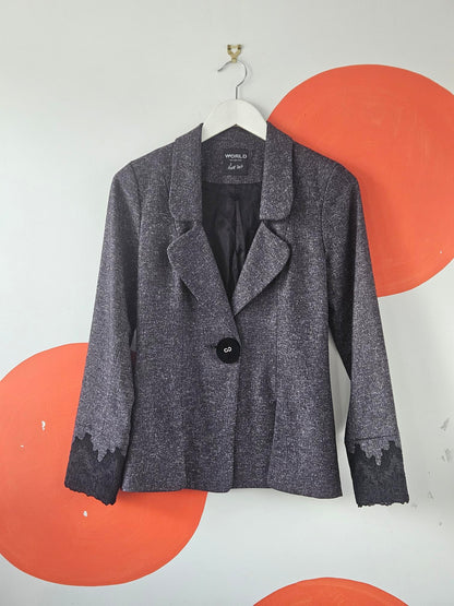 World Y2K Charcoal Lace Trim Blazer