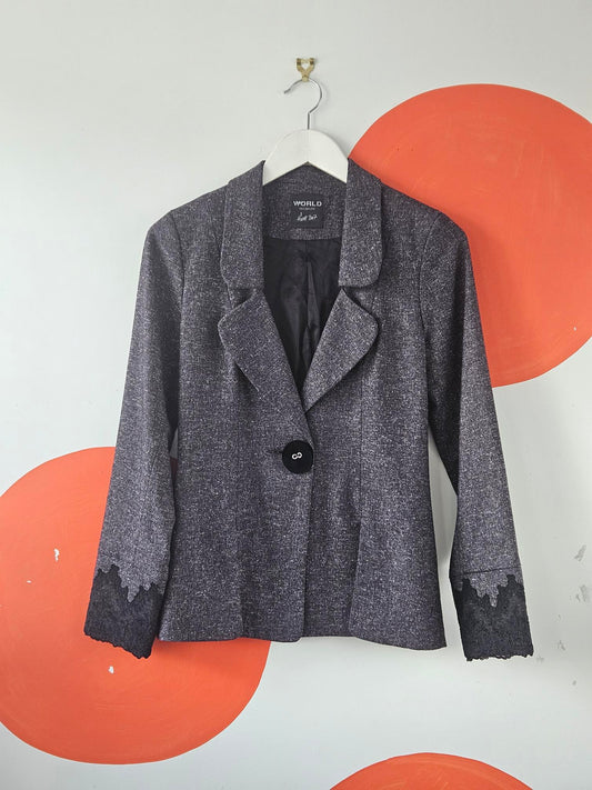 World Y2K Charcoal Lace Trim Blazer