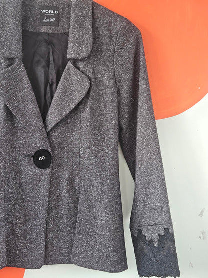 World Y2K Charcoal Lace Trim Blazer