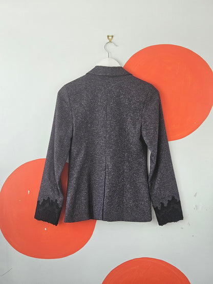 World Y2K Charcoal Lace Trim Blazer