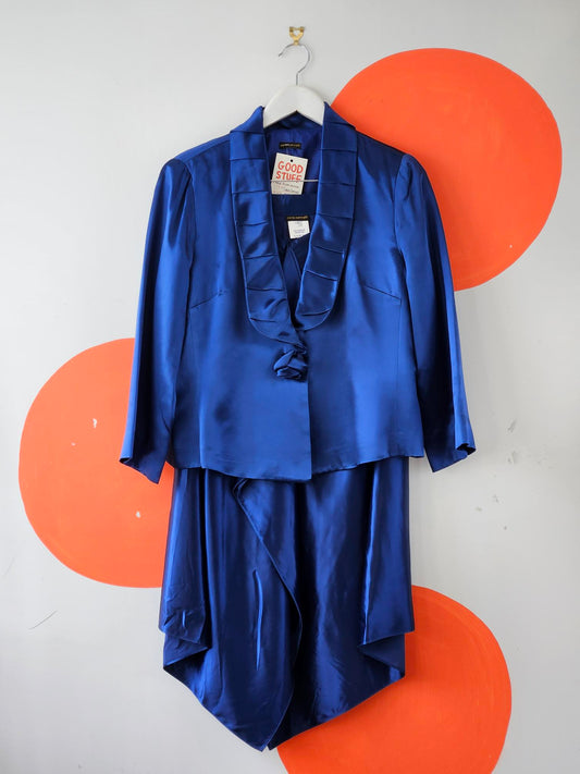 Carla Zampatti Blue Satin Blazer & Skirt Set