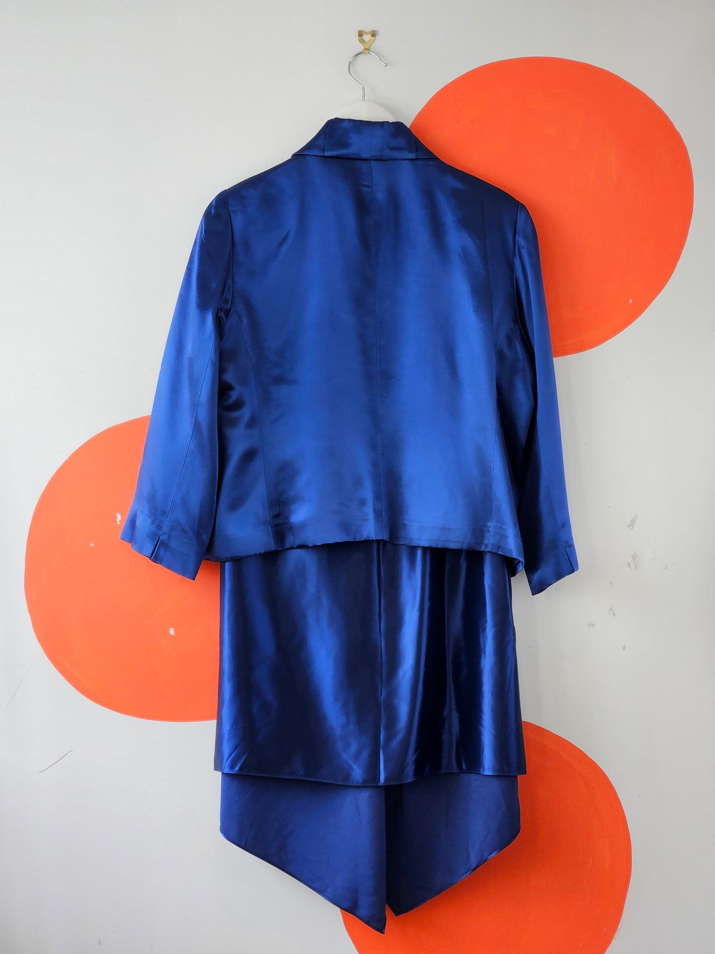 Carla Zampatti Blue Satin Blazer & Skirt Set