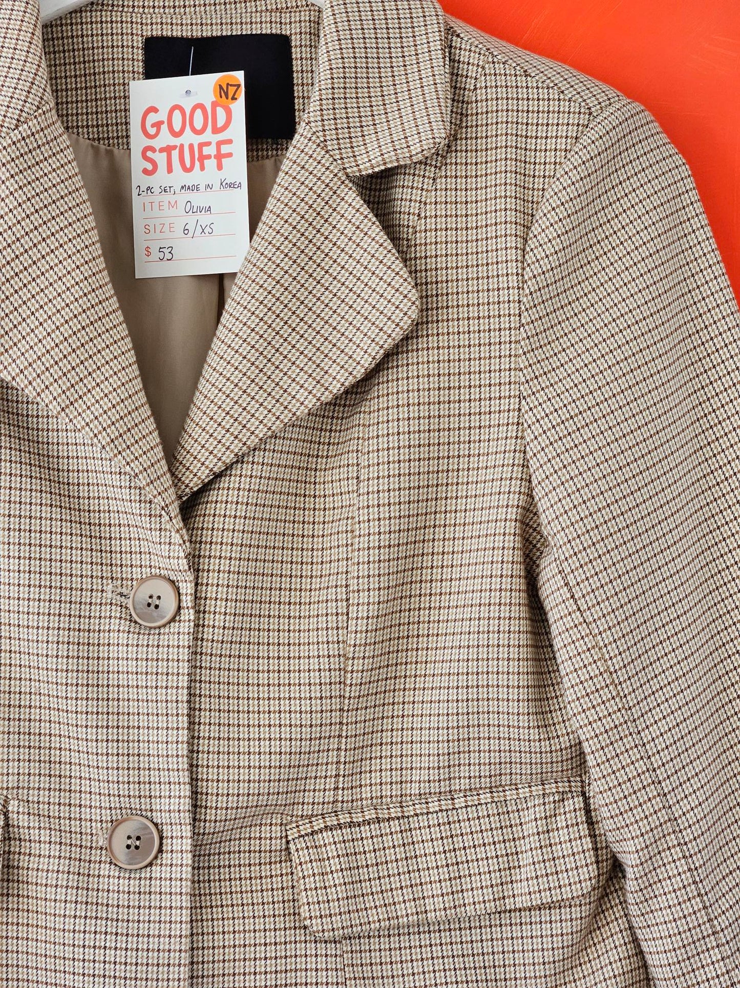 Olivia Beige Plaid Blazer & Shorts Set