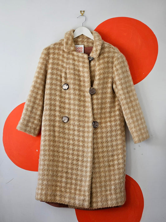 Vintage Beige Check Fur Coat