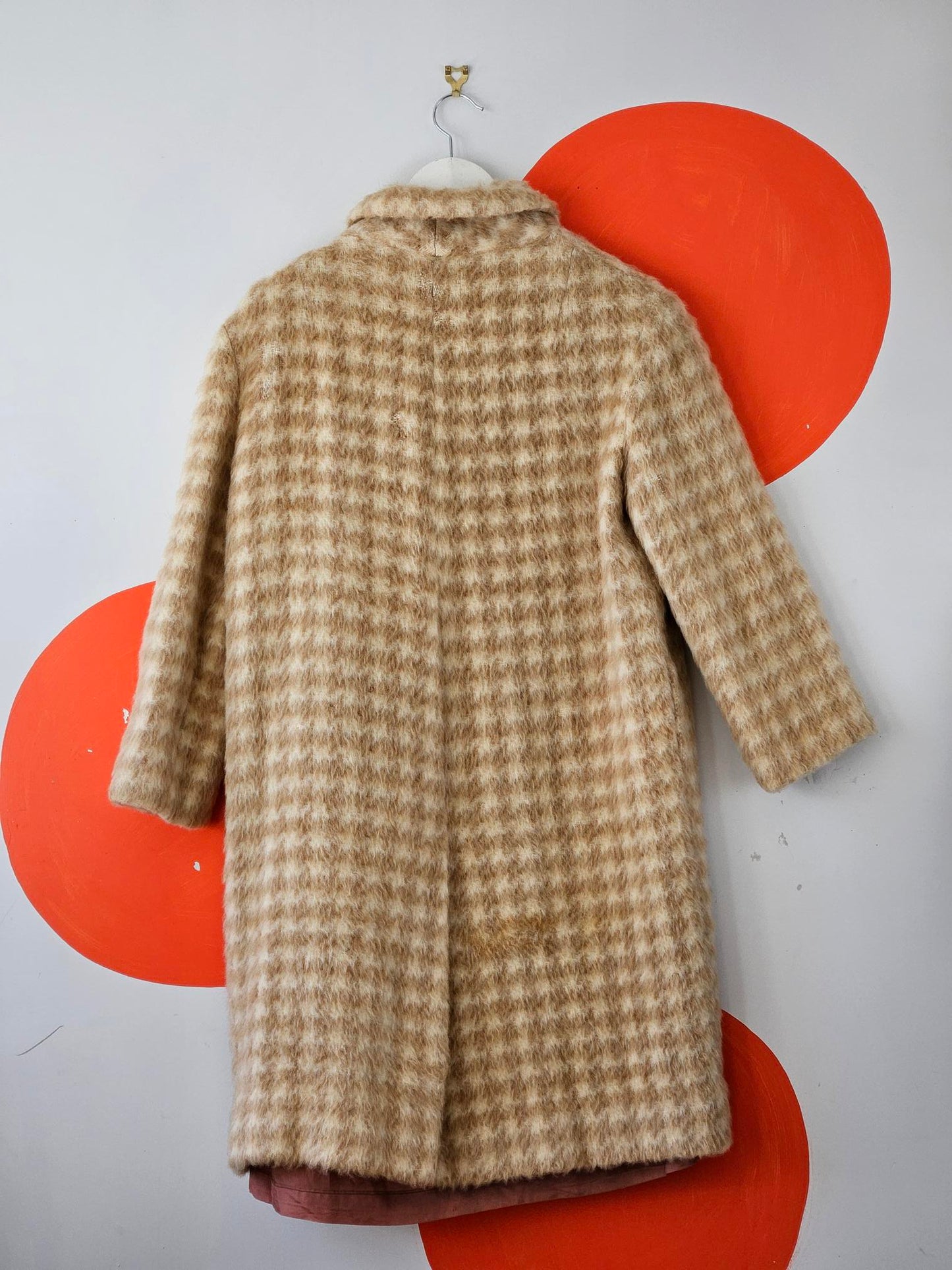 Vintage Beige Check Fur Coat