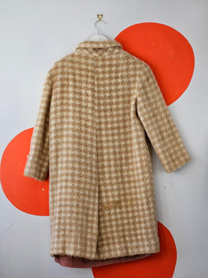 Vintage Beige Check Fur Coat