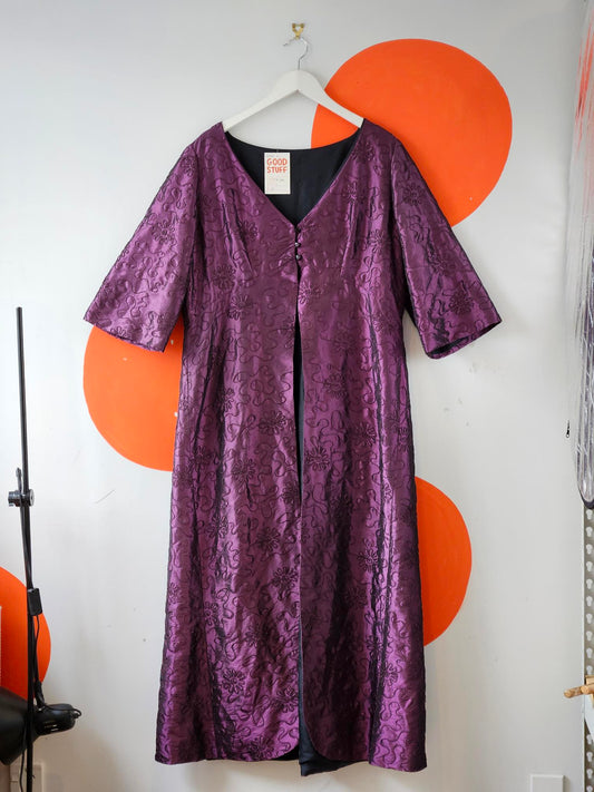Vintage Purple Embroidered Satin Coat Dress