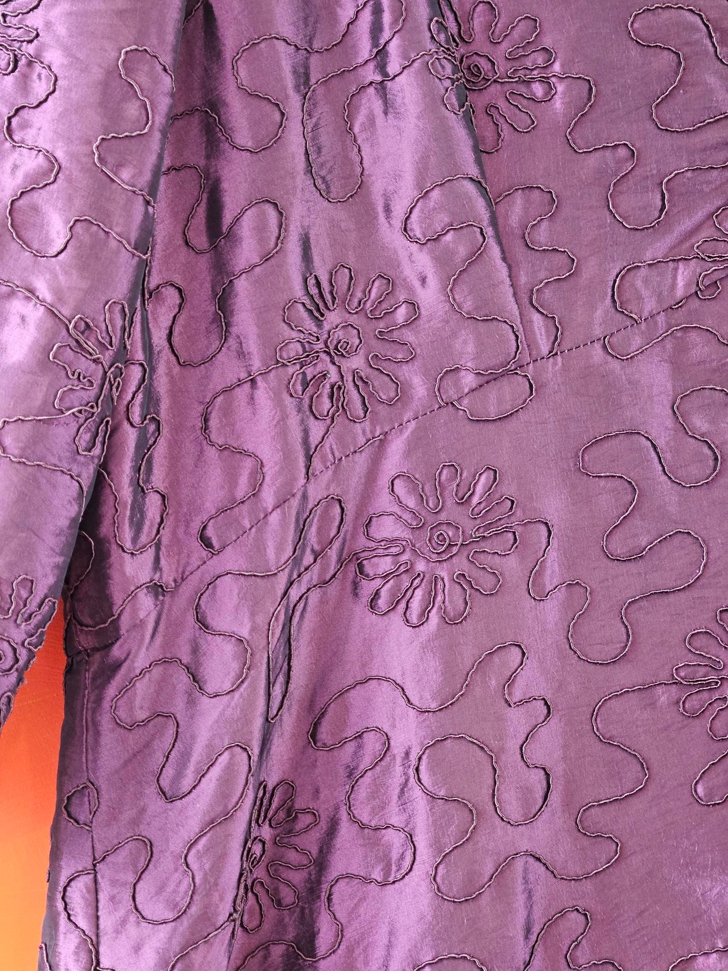 Vintage Purple Embroidered Satin Coat Dress