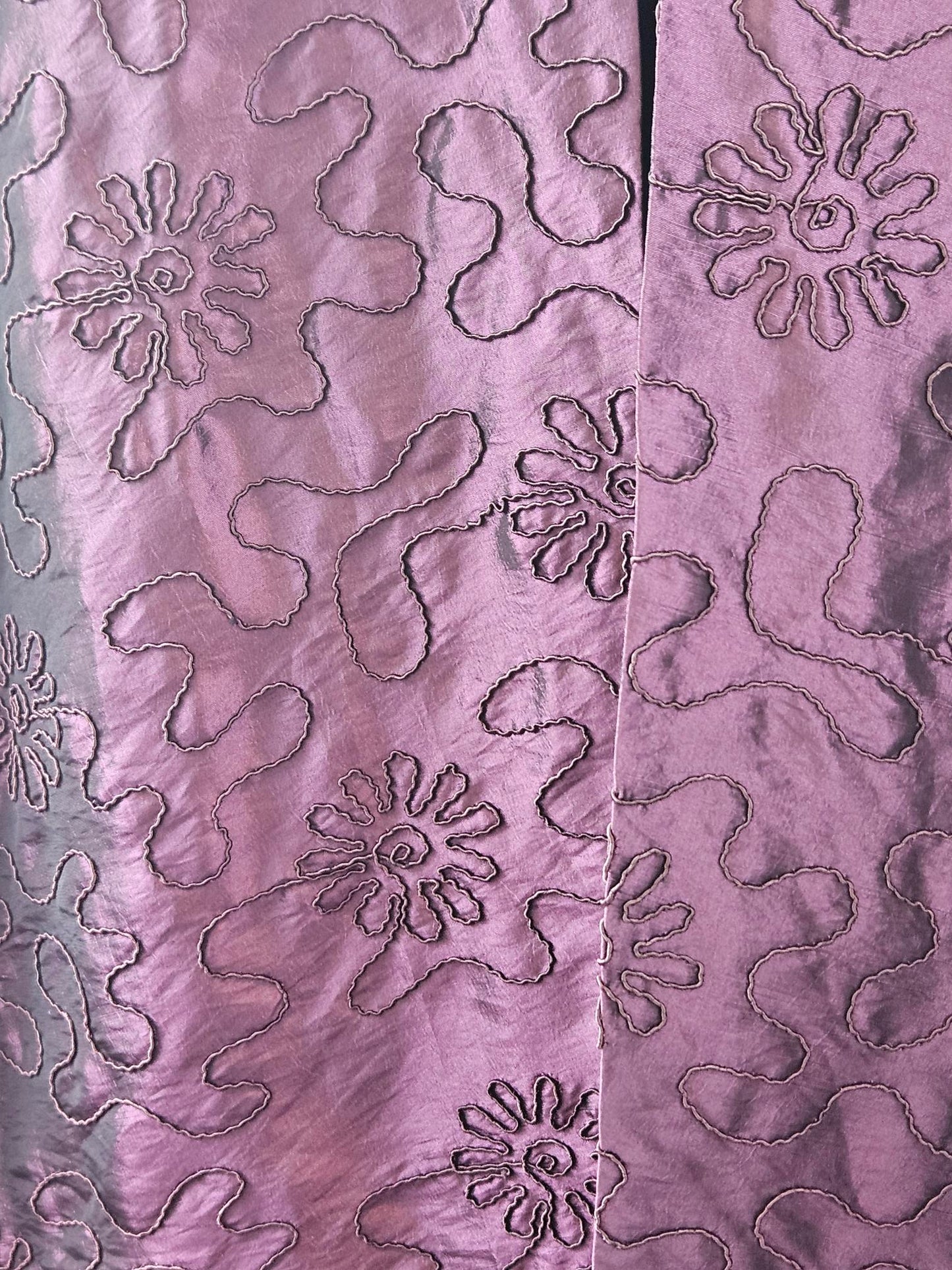 Vintage Purple Embroidered Satin Coat Dress