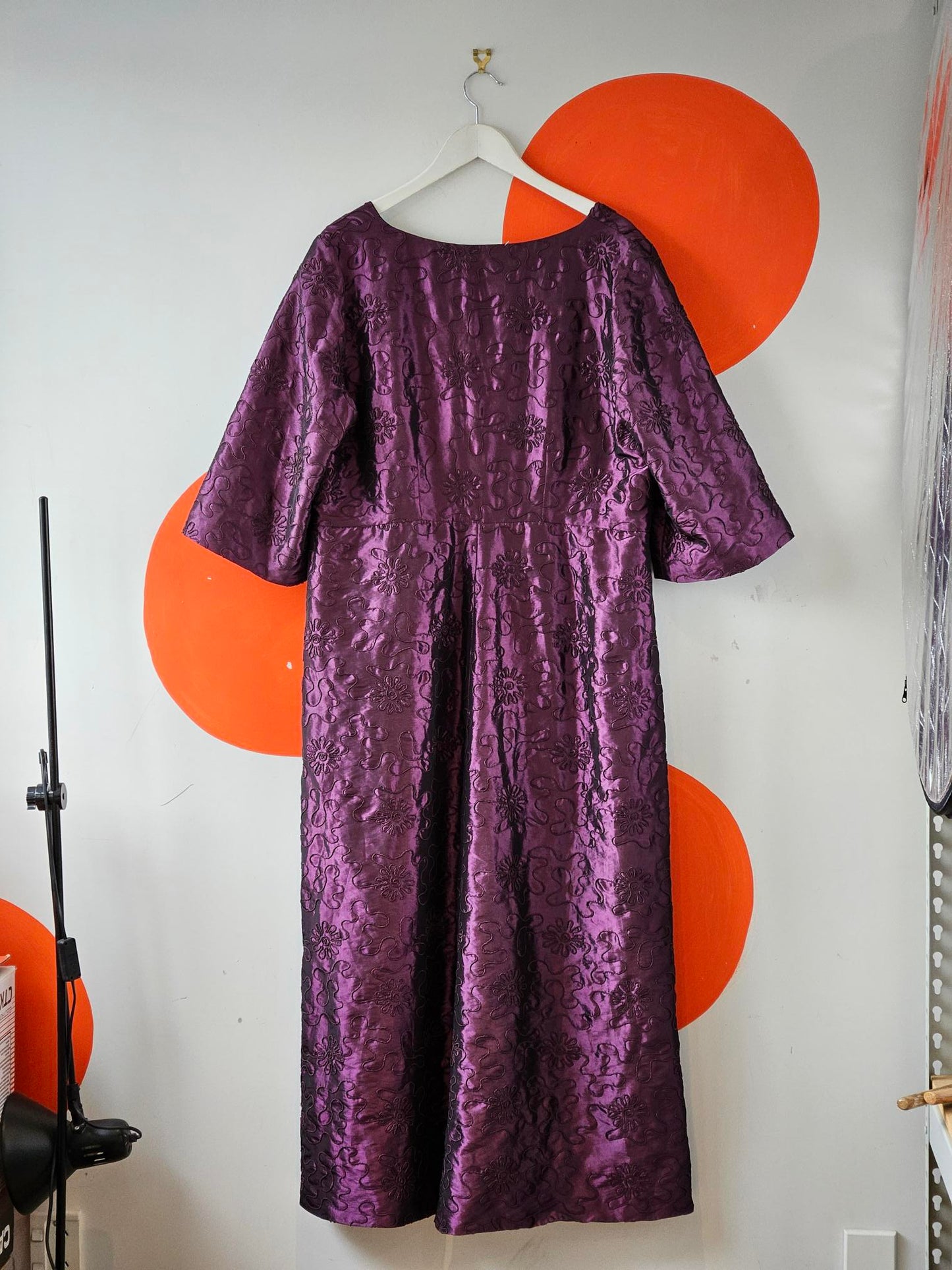 Vintage Purple Embroidered Satin Coat Dress