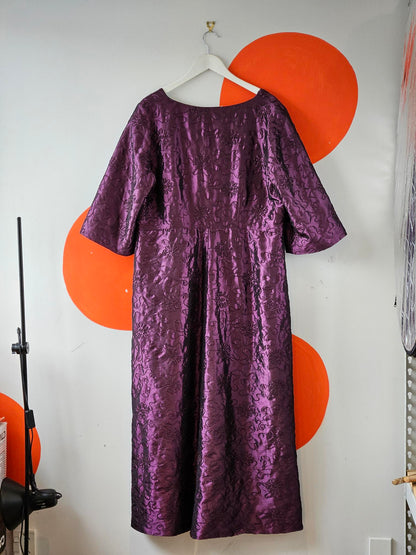 Vintage Purple Embroidered Satin Coat Dress