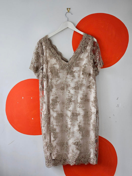 Rosemary Whitehead Cream Embroidered Lace Dress with Slip