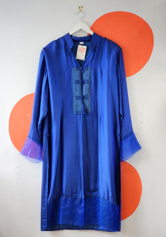 Vintage Blue Embellished Silk Kaftan