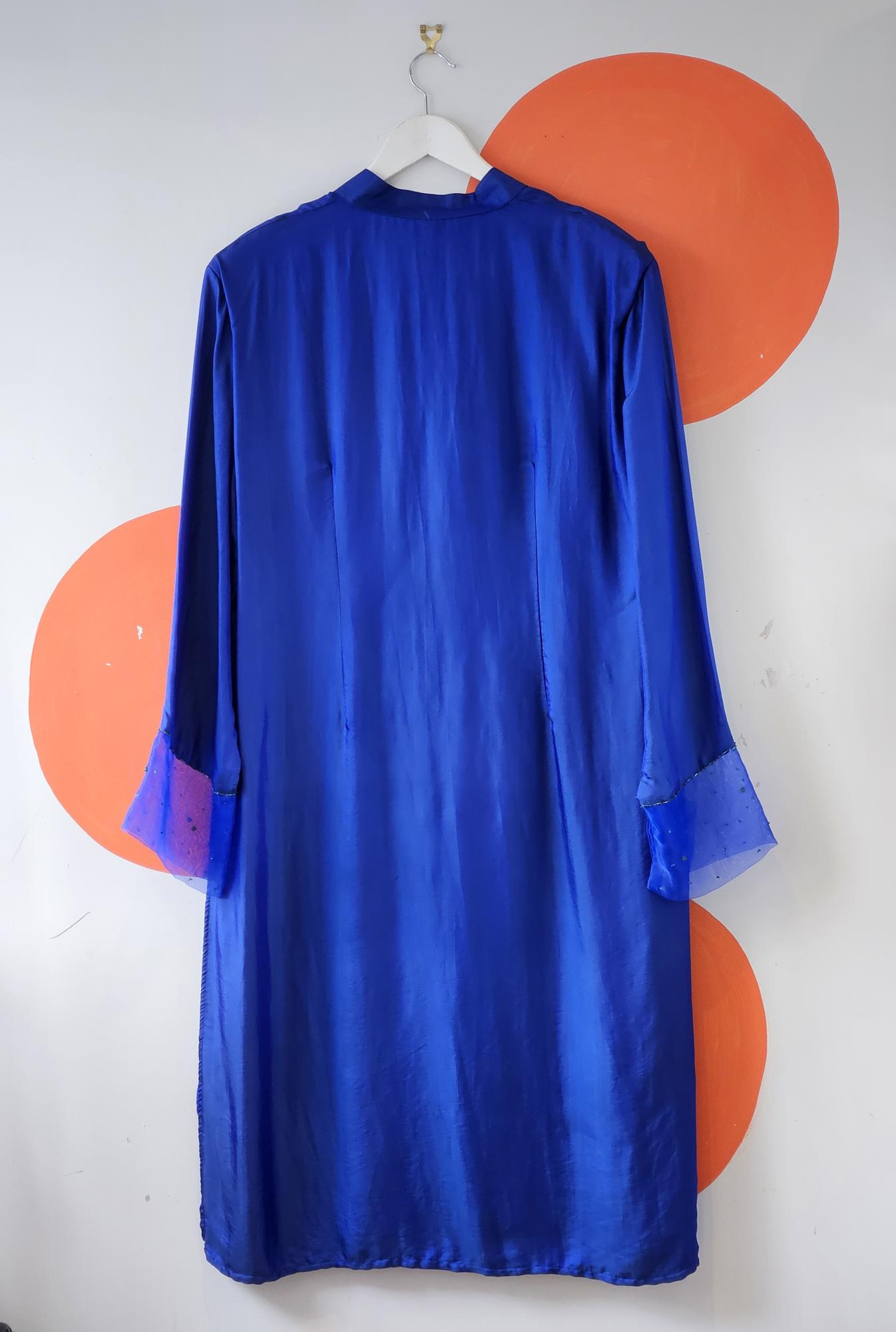 Vintage Blue Embellished Silk Kaftan