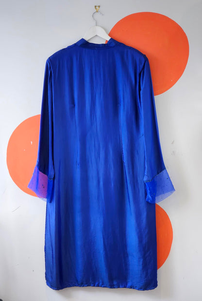 Vintage Blue Embellished Silk Kaftan
