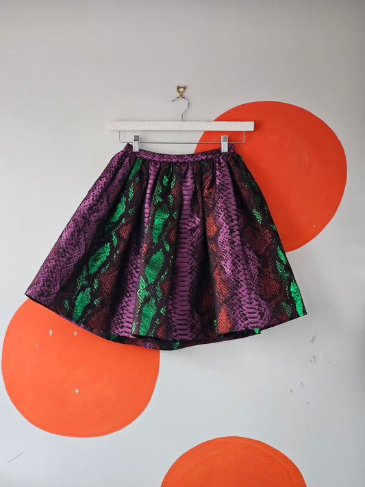 House Of Holland Glossy Purple-Green Animal Print Skirt
