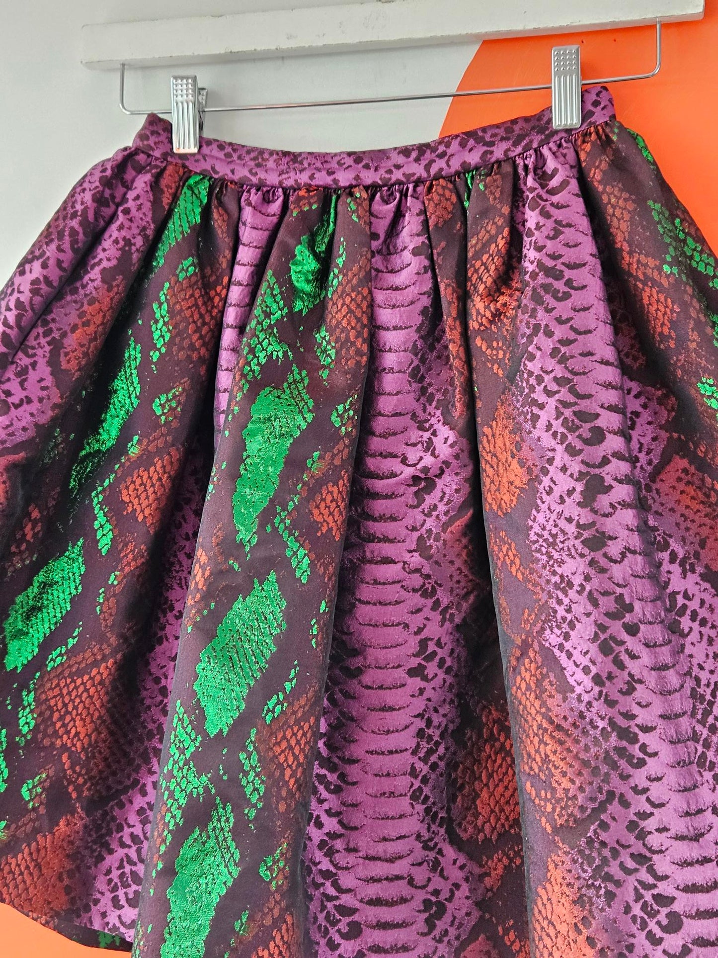 House Of Holland Glossy Purple-Green Animal Print Skirt