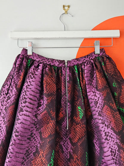 House Of Holland Glossy Purple-Green Animal Print Skirt