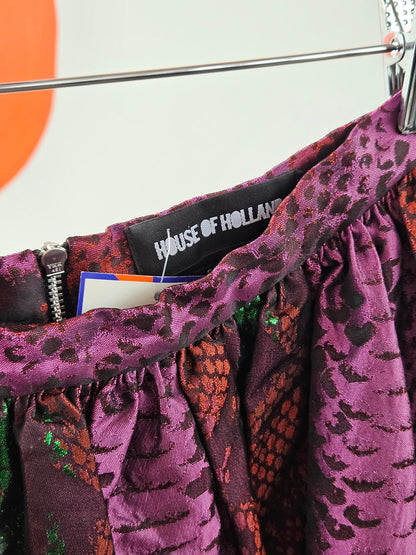 House Of Holland Glossy Purple-Green Animal Print Skirt