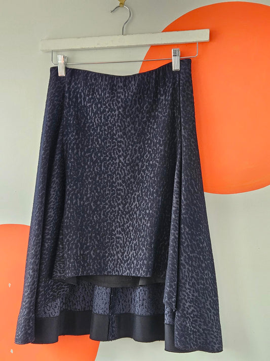 Scanlan Theodore Navy Leopard Print Textured Skirt