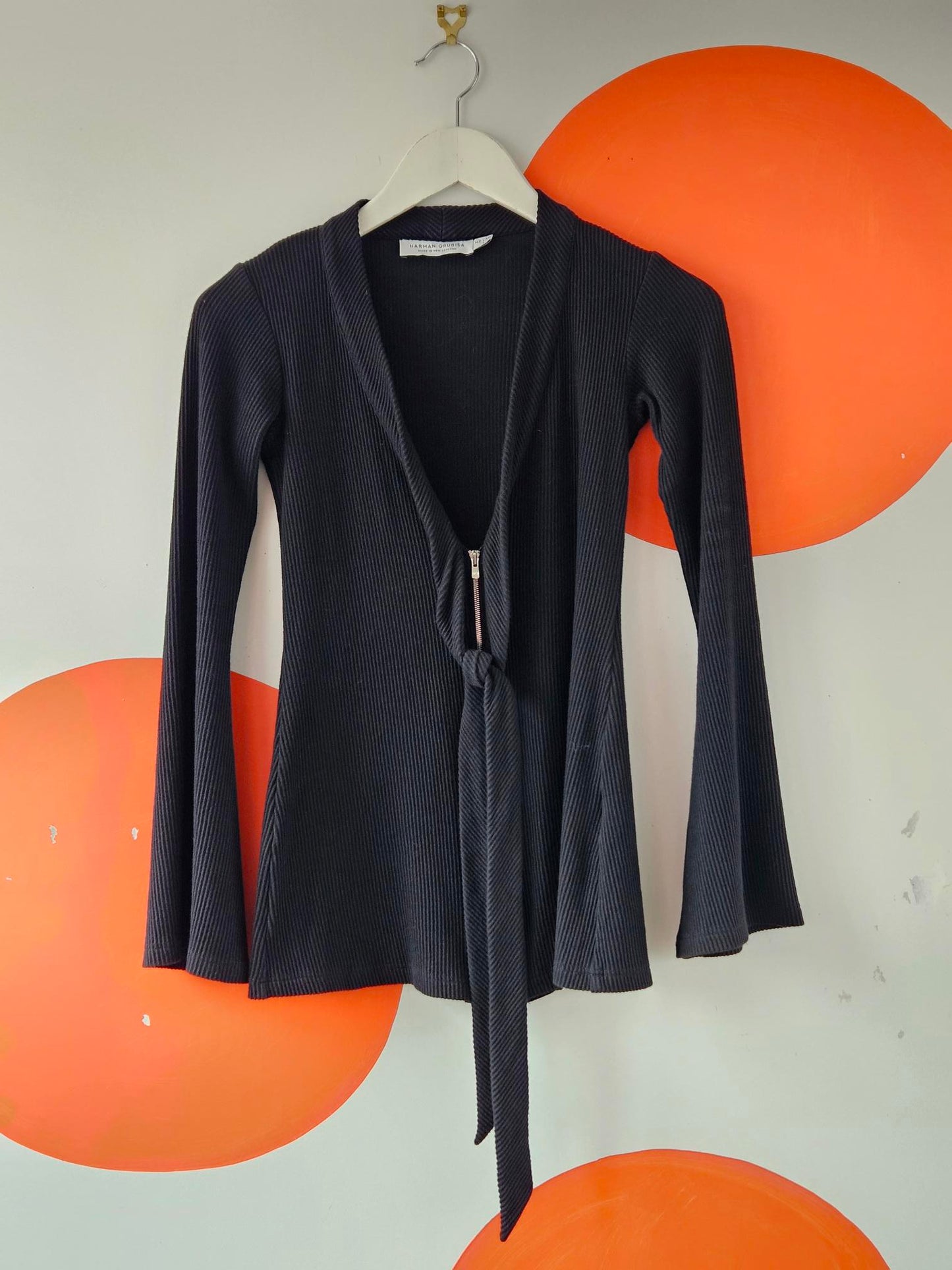 Harman Grubiša Black Rib Knit Zip Cardigan